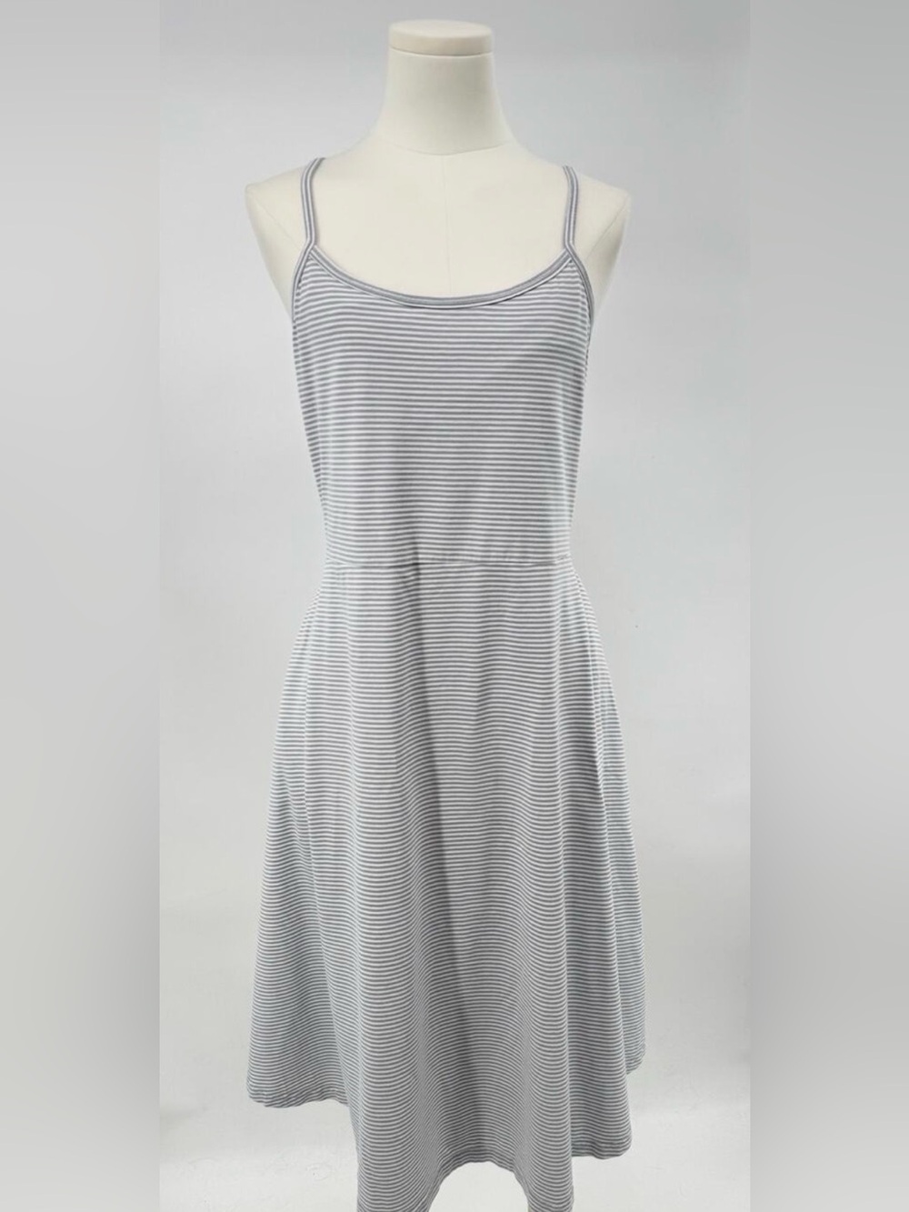 Pact Gray White Stripe Dress Sleeveless Organic Cotton Tank Sundress XXL 2XL